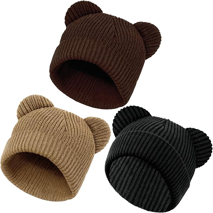 Baby Beanie Cute Toddler Winter Hat 3 Pack Soft Double Layers Knit Warm Cap by YukiniYa