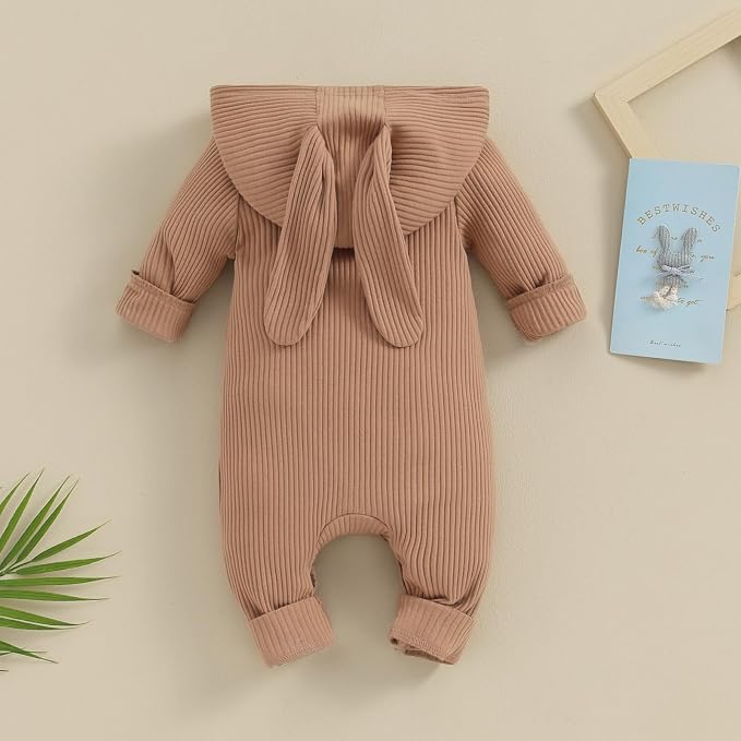 Newborn Baby Boy Girl Romper Easter Outfits Bunny Ear Hoodie Button Onesie - Image 3
