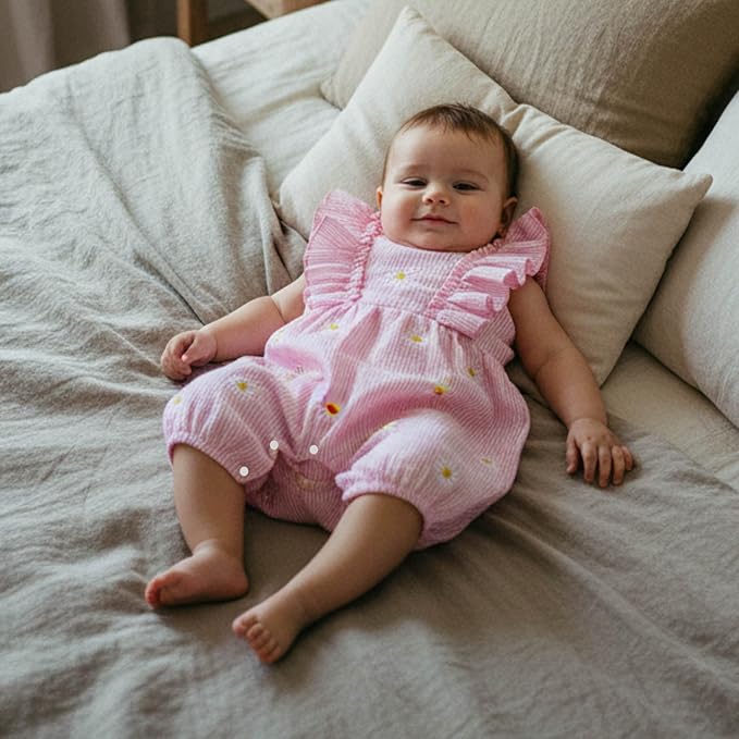 FOCUSNORM Newborn Baby Girl Summer Clothes Daisy Flying Sleeve Jumpsuit Romper - Image 3