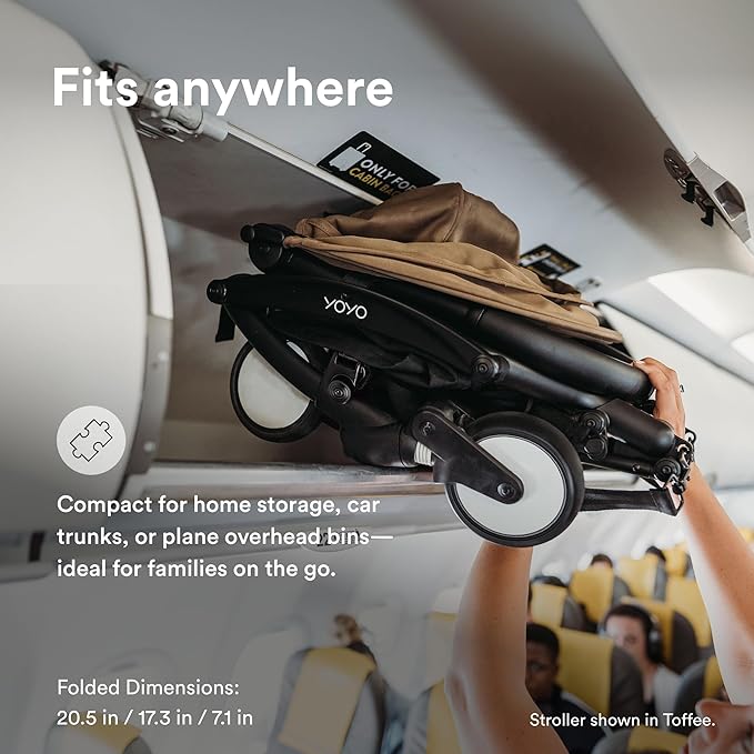 Stokke YOYO3 Stroller from 6 Months - Includes Black Frame/Stone Seat Cushion + Canopy - Folds in & Out in a Flash - Light & Compact - Carry-On Compatible
