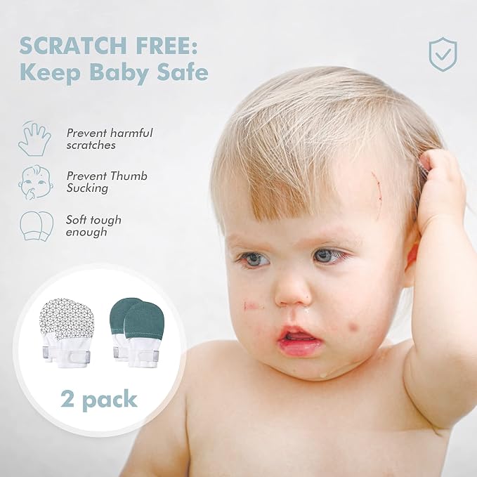 Baby Newborn No Scratch Mittens Stay On, 100% Cotton Adjustable 0-12M | Soft - Image 2