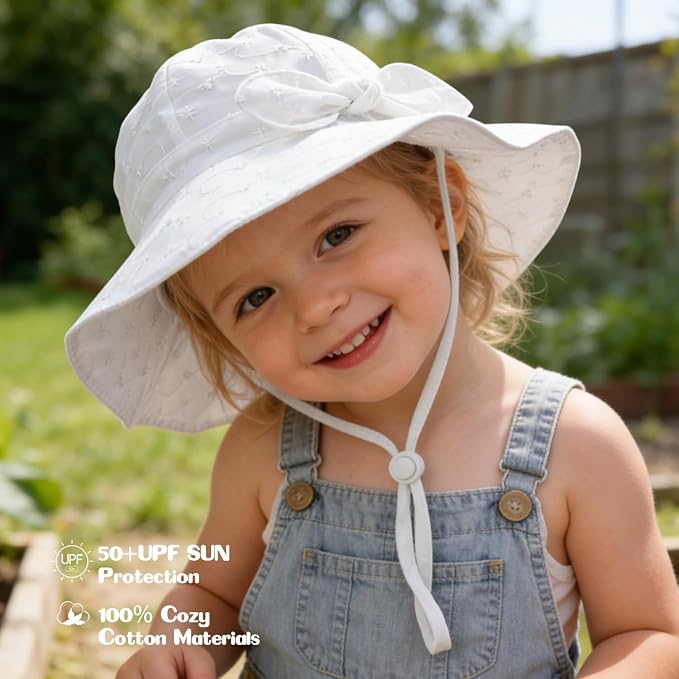 Baby Girl Sun Hat with UPF 50+ Outdoor Adjustable Beach Hat with Wide Brim - Image 4
