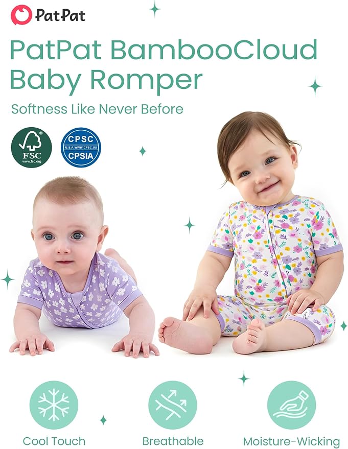 PATPAT Baby Boy and Girl Bamboo Viscose 2-Pack Romper | 2-Way Zipper, Soft and - Image 2