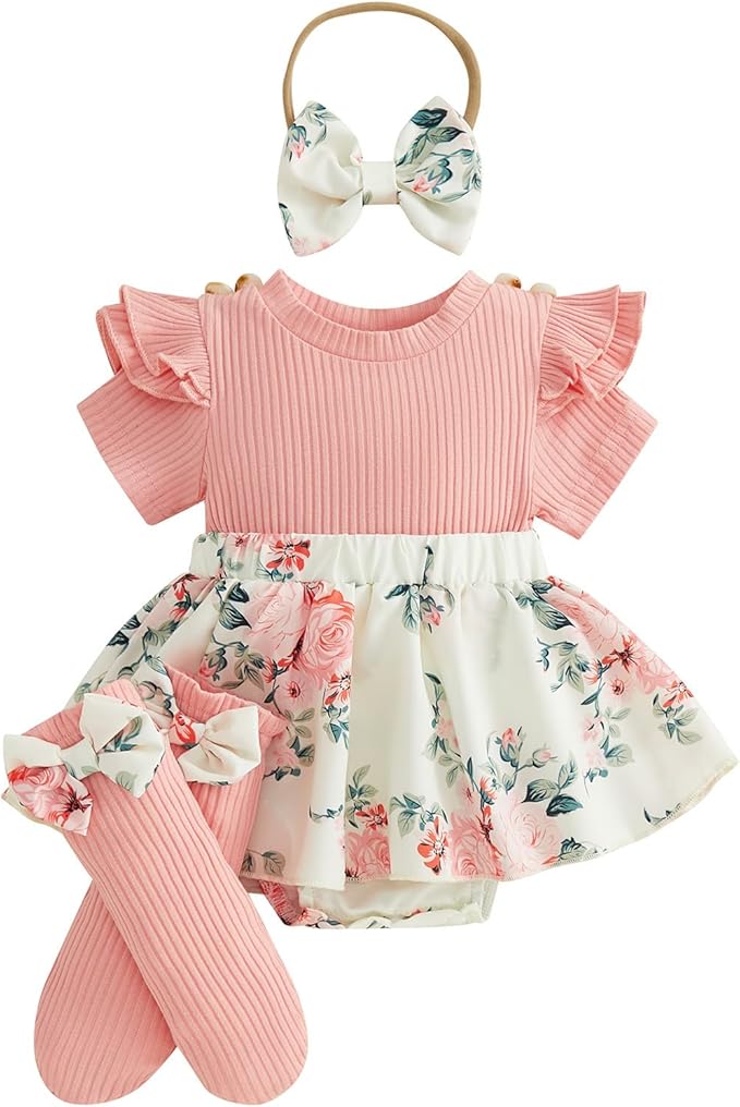 Giraropa Newborn Baby Girl Clothes Smocked Bubble Romper Dress + Socks + by Giraropa