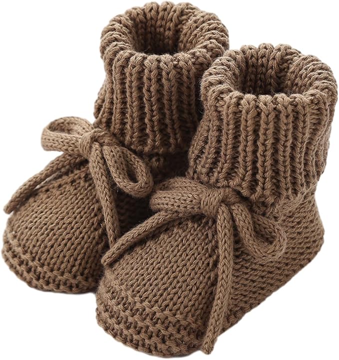 SOLILOQUY Baby Boy Girl Cozy Knit Booties Stay-On Bow Tie Newborn First Shoes by SOLILOQUY
