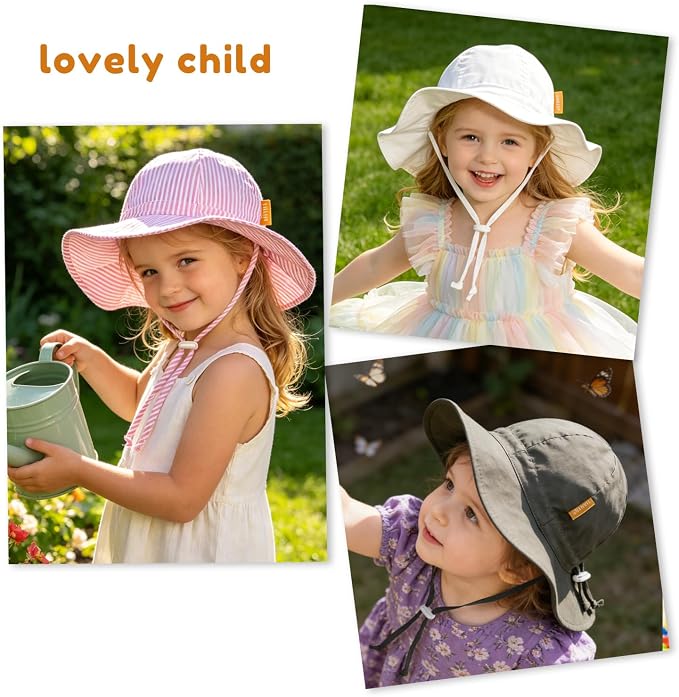 Baby Girl Sun Hat with UPF 50+ Outdoor Adjustable Toddler Beach Hat with Wide - Image 7