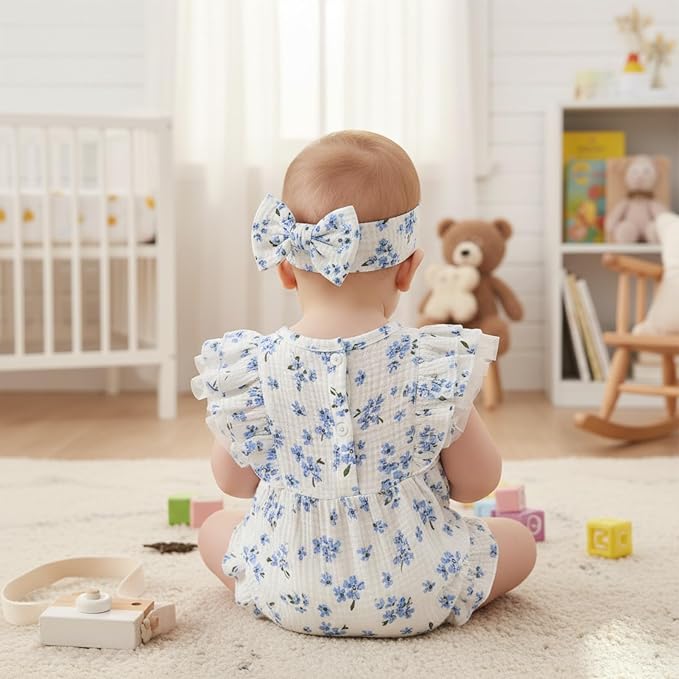 TITKKOP Ruffle Bubble Romper for Baby Girl | One-Piece Shorts Jumpsuit | Summer - Image 7