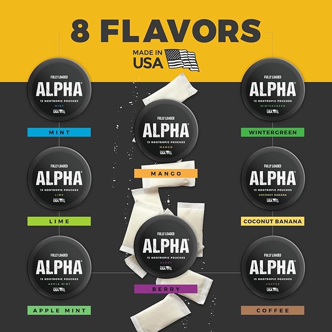Fully Loaded Alpha Nootropic Pouches (Coffee) - 5 Cans - 15 Pouches per can - Effective Nootropic Delivery, Nic Pouch Replacement - Faster Absorption, Alpha GPC, L-Tyrosine, GABA