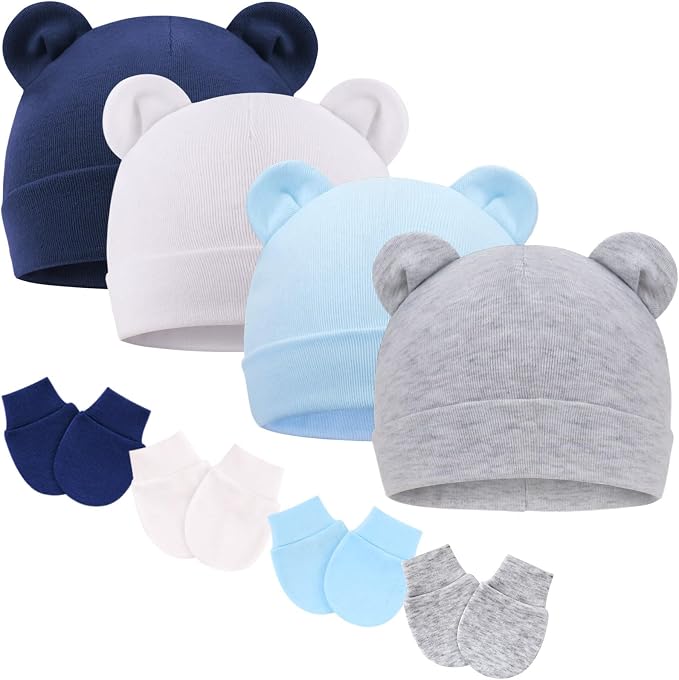 BQUBO Newborn Baby Hats Mittens Set Hospital Hat Beanie Infant Caps Baby Gloves by DRESHOW