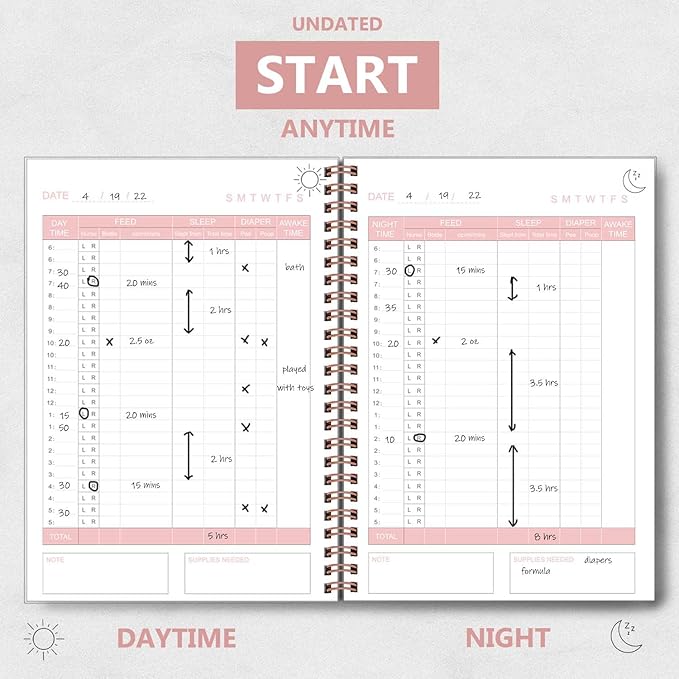 Baby's Daily Log Book - A5 Baby Care planner for Newborns, Schedule for Tracking Newborn's Daily Routine, 152 Easy to Fill Pages Track and Monitor Nursing, Sleep, Feeding, Diapers, Pumping - Pink
