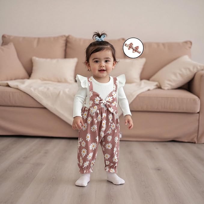 Newborn Baby Girl Clothes Ruffle Sleeve Jumpsuit Corduroy Floral - Image 2
