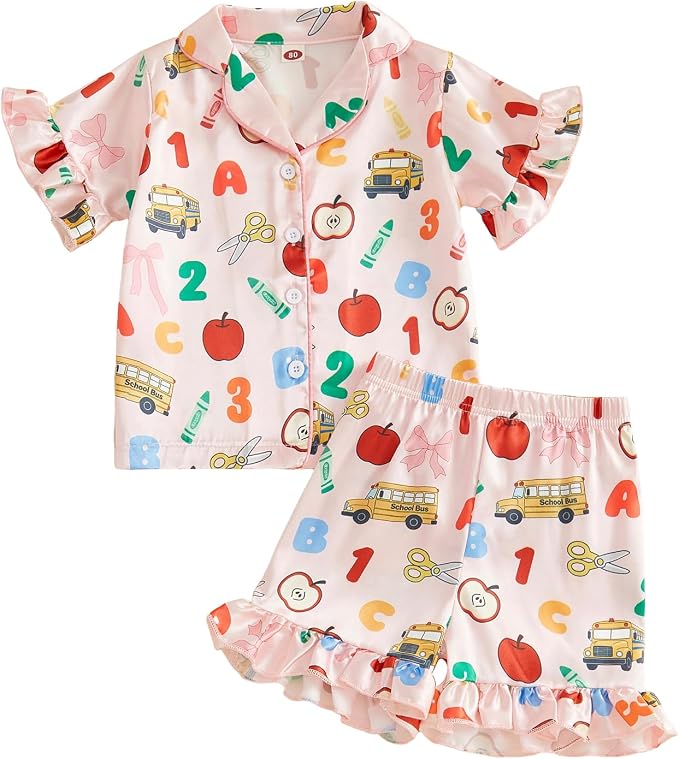 Kuriozud Toddler Baby Girl Pajamas Set Summer Floral Short Sleeve Button Down by Kuriozud