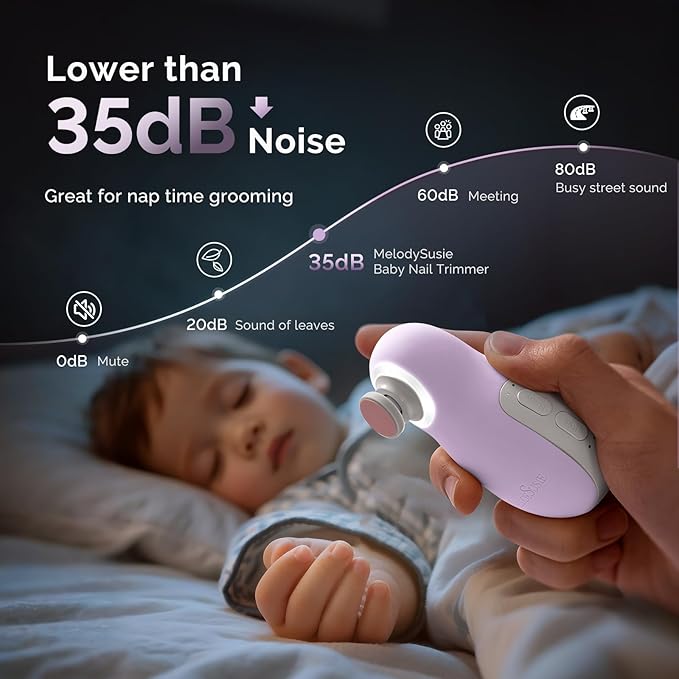 MelodySusie Baby Nail Trimmer Electric, Magnetic Rechargeable Baby Nail File with Night Light, PC20F Baby Nail Clippers Set with 6 Gentle Pads for Newborns, Infants & Toddlers, Purple