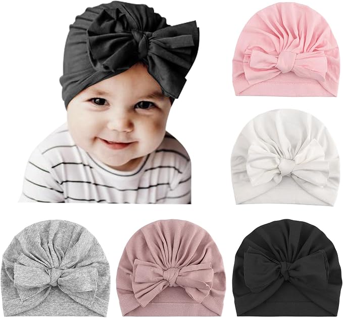 DRESHOW BQUBO 5 Pieces Newborn Baby Turban Hats Bow Baby Infant Beanie by DRESHOW
