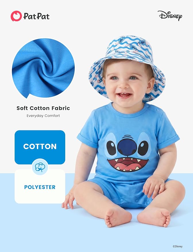 Disney Baby Boy's 2-Piece Romper and Sun Hat Outfit Set Newborn to Infant - Image 4