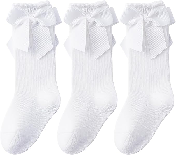 Baby Knee High Socks Infant Toddler Bow Ruffled Cotton Long Socks Stockings by Miniangel