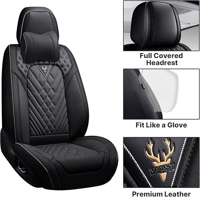 Car Seat Cover Full Set, Waterproof Leather Seat Cover,Front and Rear Auto Seat Cover, Car Seat Cushion, Full Coverage Car Seat Protector Universal Fit Most Cars (5 Seat-Headrest,Black)