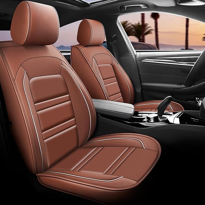 Seat Covers for Toyota Tacoma 2007-2025 | 5-Seats Leather Seat Covers, Easy to Install Automotive Seat Covers Full Set (Full Set, Coffee)