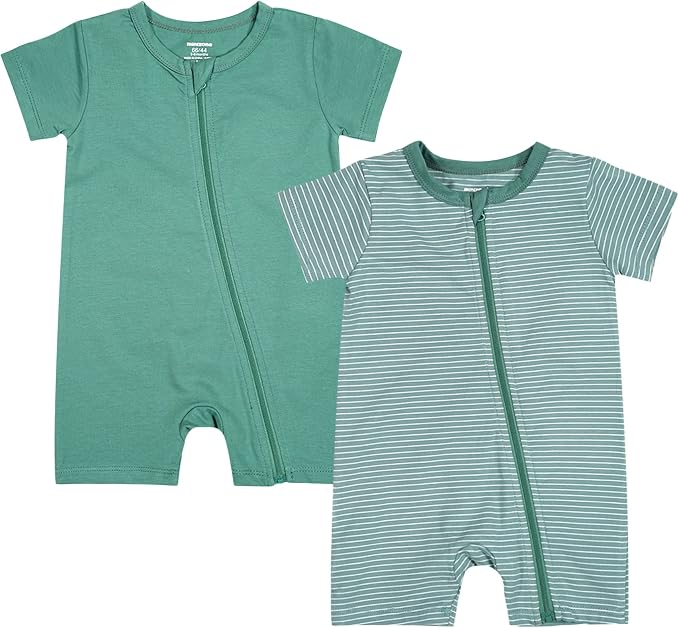 Teach Leanbh Unisex Baby 2 Pack Pajamas Cotton Short Sleeve Zipper Romper by TeachLeanbh