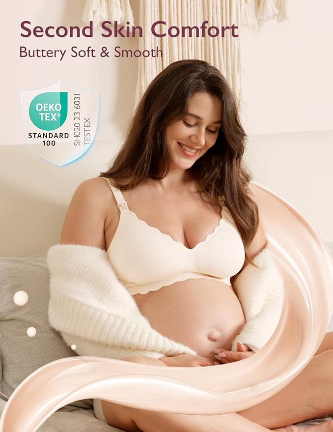Momcozy Nursing Bras for Breastfeeding, Seamless Pregnancy Maternity Bra Wireless Classic Jelly Strip Support Nursing Bra