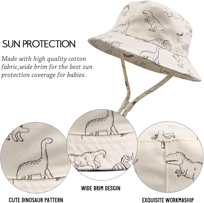 JANGANNSA Dinosaur Baby Boys Sun Hat Cotton Toddler Girls Bucket Hats Summer - Image 5