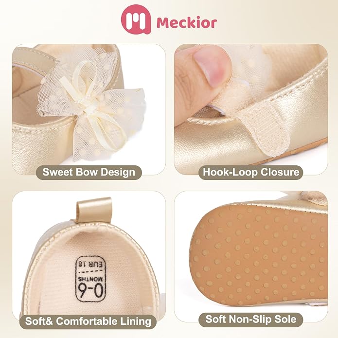 Meckior Infant Baby Girls Soft Sole Bowknot Princess Wedding Dress Mary Jane - Image 5