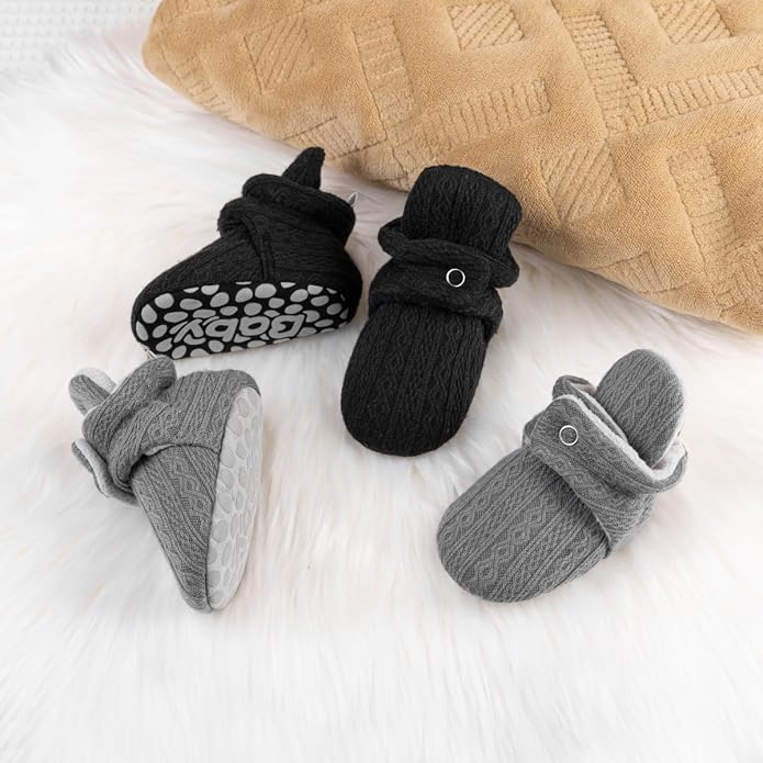 Babelvit Newborn Baby Boy Girl Soft Fleece Booties Stay On Infant Slippers - Image 3
