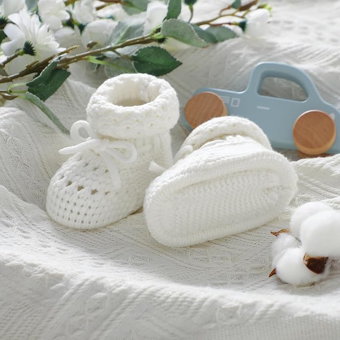 Baby Booties 100% Cotton Knitted Newborn First Cozy Warm Crib Shoes - Image 3