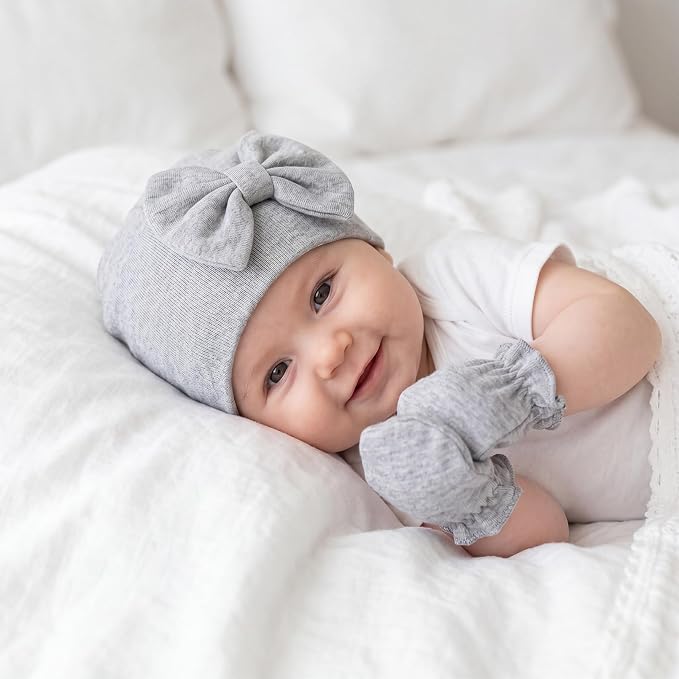 4Pack Newborn Baby Hats and Mittens Set Cotton Bow Infant Caps Gloves Warm Knit - Image 6