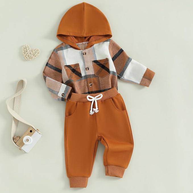 Douhoow Infant Baby Fall Clothes Boy Girl Plaid Hoodie Sweatshirt Romper - Image 3