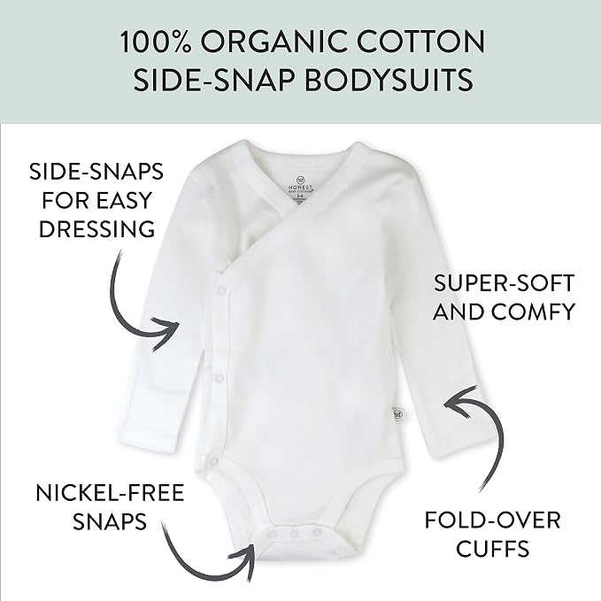 HonestBaby Baby 3-pack Long Sleeve Side-snap Kimono Bodysuits Organic Cotton - Image 3