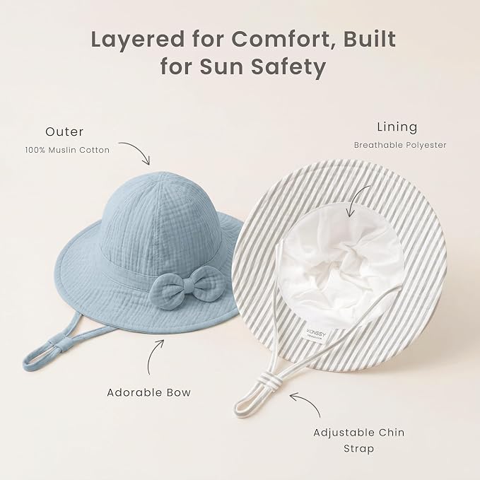 Konssy 2-Pack Muslin Baby Sun Hats - Image 6