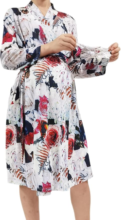 SUFEINI Maternity Robe and Matching Baby Swaddle Blanket Set, Mommy Robe - Image 6