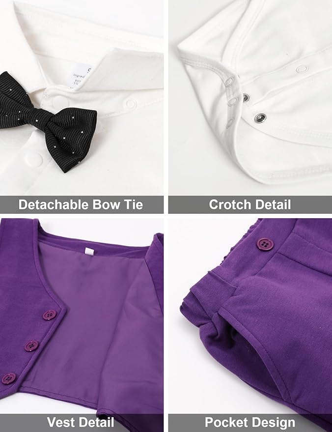 A&J DESIGN Baby Boy Suits Clothes Infant Toddler Formal Gentleman Outfits, Dress Shirt + Vest + Bow Tie + Pants Wedding Set