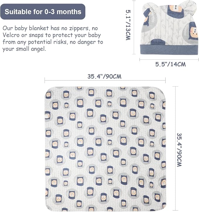 DRESHOW BQUBO Cotton Baby Swaddle Hat Set Newborn Infant Receiving Blankets - Image 5