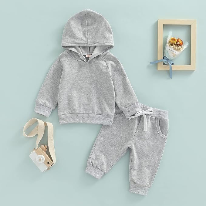 Thorn Tree Infant Baby Boys Pants Set Hooded Solid Sweatshirt Top Pocket - Image 2