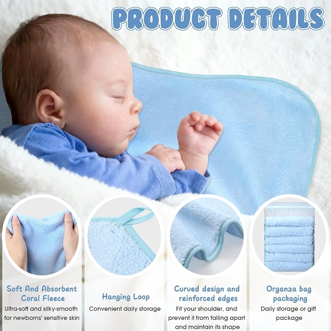 Hahafelt 6 Pack Blue Baby Burp Cloths - Image 3
