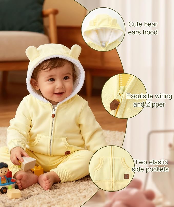 Hikido Baby Girls Boys Warm Adorable Hooded Zip Coat - Image 3