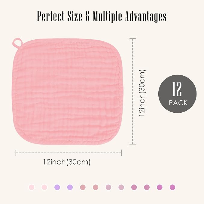 Baby Washcloths -100% Cotton Muslin Soft Baby Bath Wash Cloths and Absorbent - Image 3
