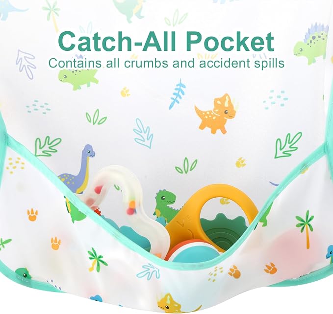 Accmor 4 Pack Long Sleeve Bibs, Baby Smock Waterproof Full Sleeved Bib - Image 4
