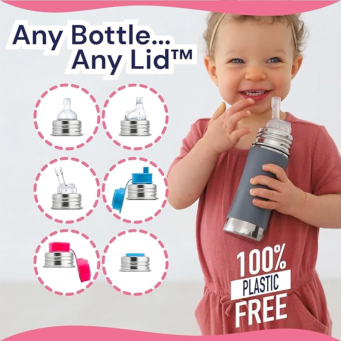 Pura Kiki 11oz/325ml Stainless Steel Straw Bottle w/Sleeve, 100% Plastic-Free, MadeSafe Certified, 100% Medical-Grade Silicone Straw for Kids, Toddlers, Preschoolers, Babies & Infant - New Moss