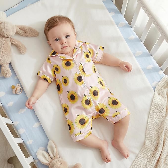 Kuriozud Baby Girl Boy Romper Pajamas Onesie Short Sleeve Button Down Pjs - Image 2