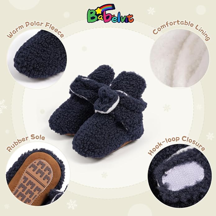 Babelvit Newborn Baby Boy Girl Soft Fleece Booties Stay On Infant Slippers - Image 5