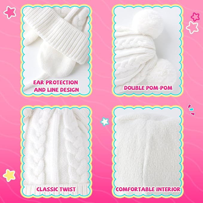 Duoyeree Toddler Winter Hat, Earflap Double Pom Pom Knit Beanie 0-36M - Image 3