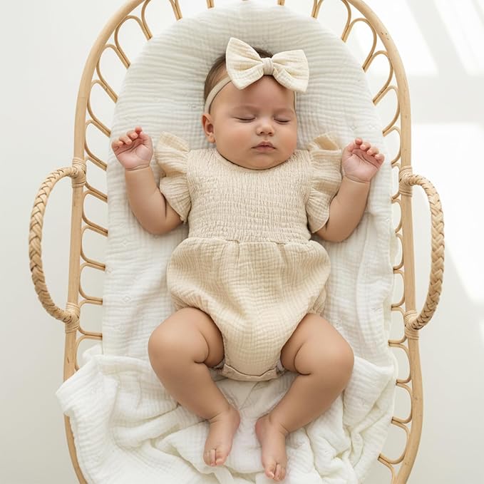 Kavousa Newborn Baby Girl Clothes Summer Bubble Romper Headband Outfit - Image 2