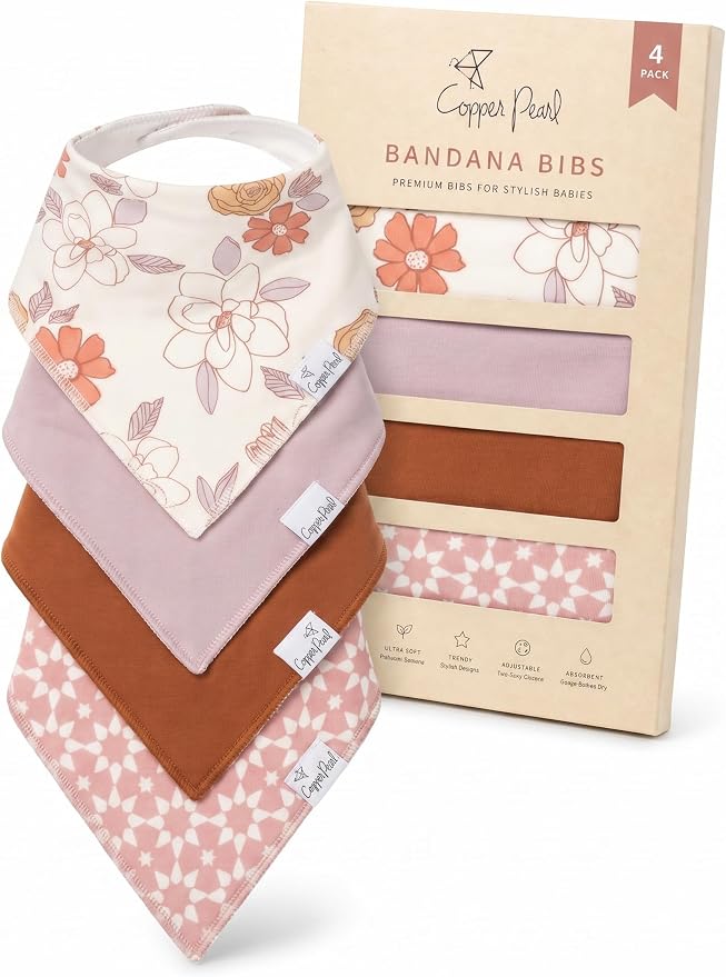 Copper Pearl Baby Bibs 4 Pack, Printed Bandana Drool Bibs by CopperPearl