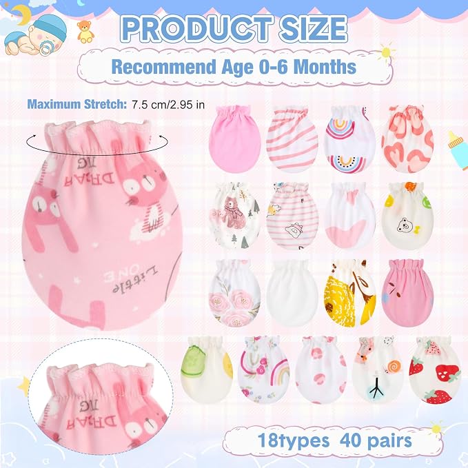 Geyoga 40 Pairs Newborn Baby No Scratch Mittens | Newborn Infant Toddler Mittens - Image 3