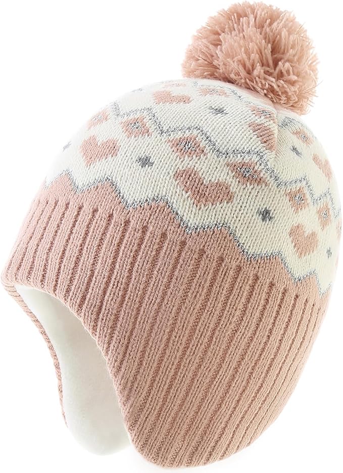 Moon Kitty Baby Girls Earflaps Knit Hats Infant Baby Beanies6-12Months