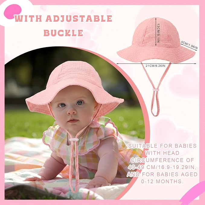 4 Pack Muslin Baby Sun Hat UPF 50+ Sun Protection | Soft Muslin, Wide Brim - Image 3