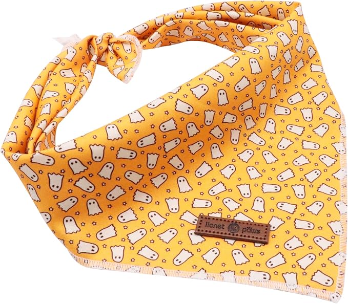 Lionet Paws Halloween Dog Bandana, Fabric Ghost Dogs Kerchief - Image 3